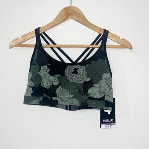 Four Laps vitality athletic fit peonies print thyme olive green new bra